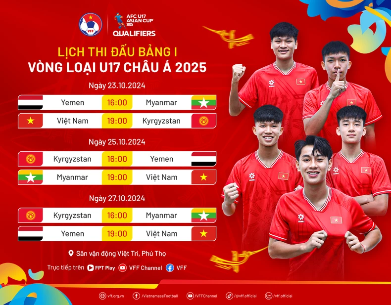 Lịch thi đấu bảng I Vòng loại U17 châu Á 2025